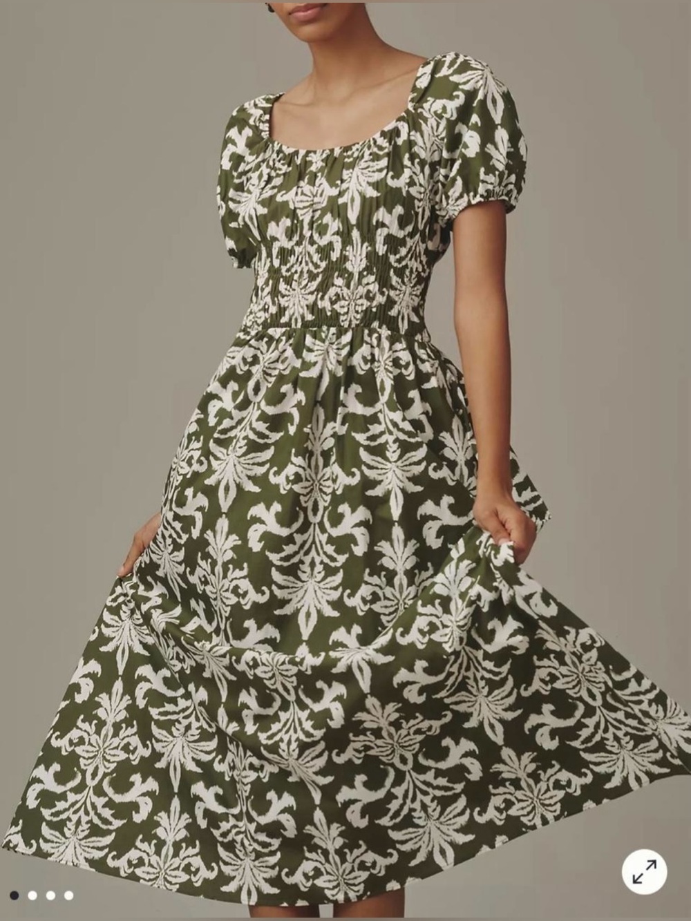 NWT Anthropologie Maeve Puff Sleeve Fit & Flare Green Maxi Dress